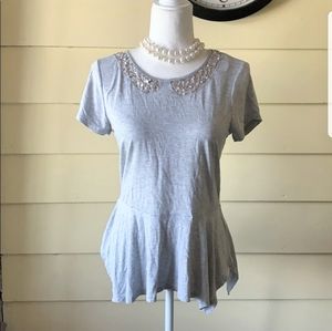 Short-Sleeve Embellished Peplum Top